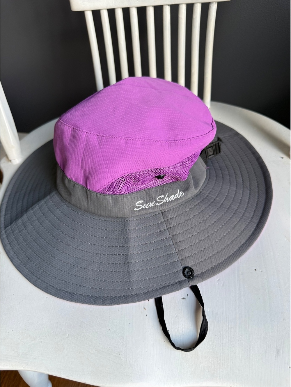 SunShade Wide Brim Outdoor Hat with Adjustable Strap - Purple and Gray